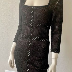 Noir Black stretchy, 3/4 sleeve dress, lined, Large